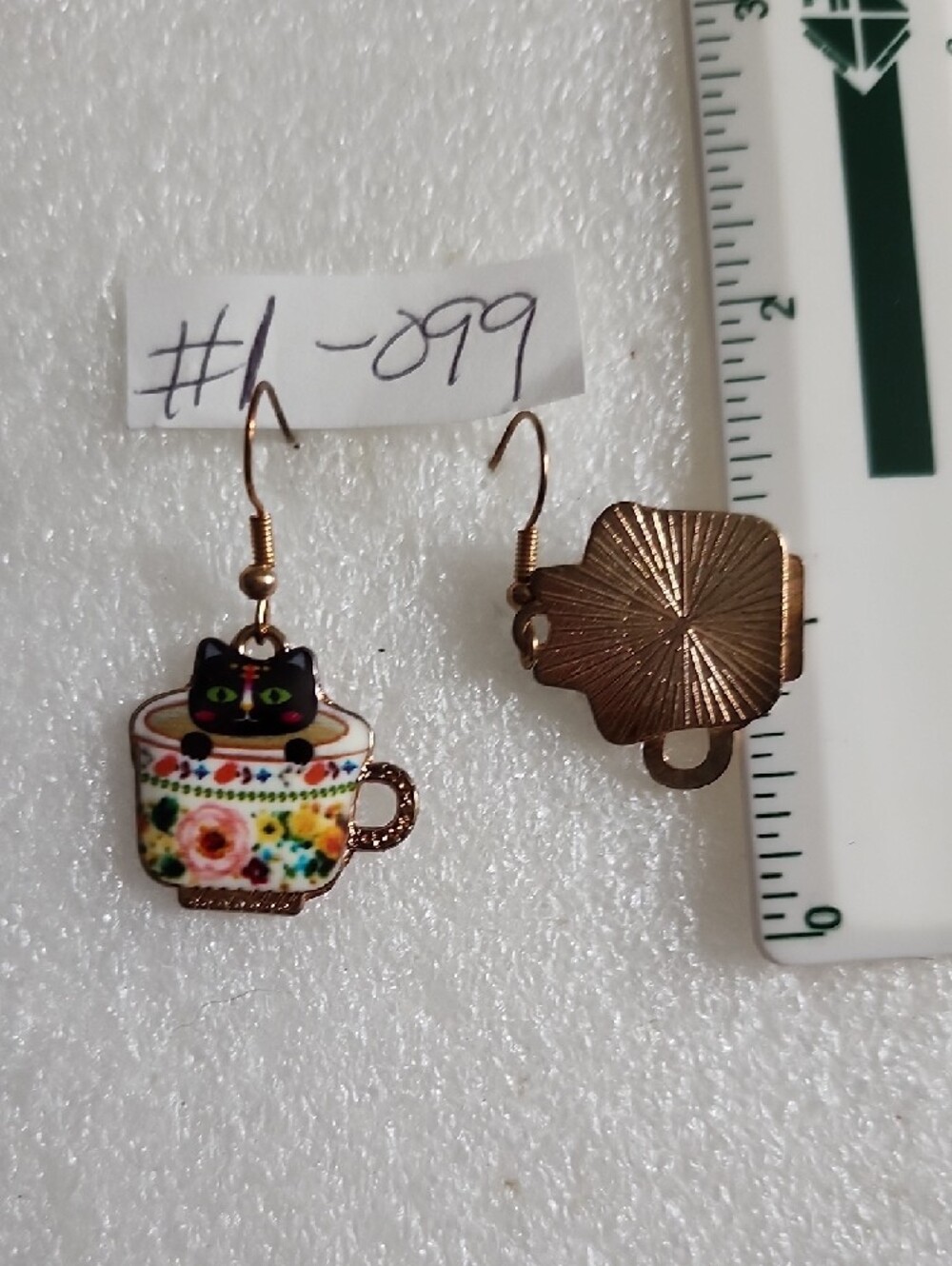 Hand Crafted Black Cat in Floral Teacup Earrings - Picture 3 of 3
